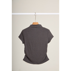 Pleated Trim Turtleneck Top – Charcoal
