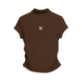 Pleated Trim Turtleneck Top – Brown
