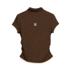 Pleated Trim Turtleneck Top – Brown