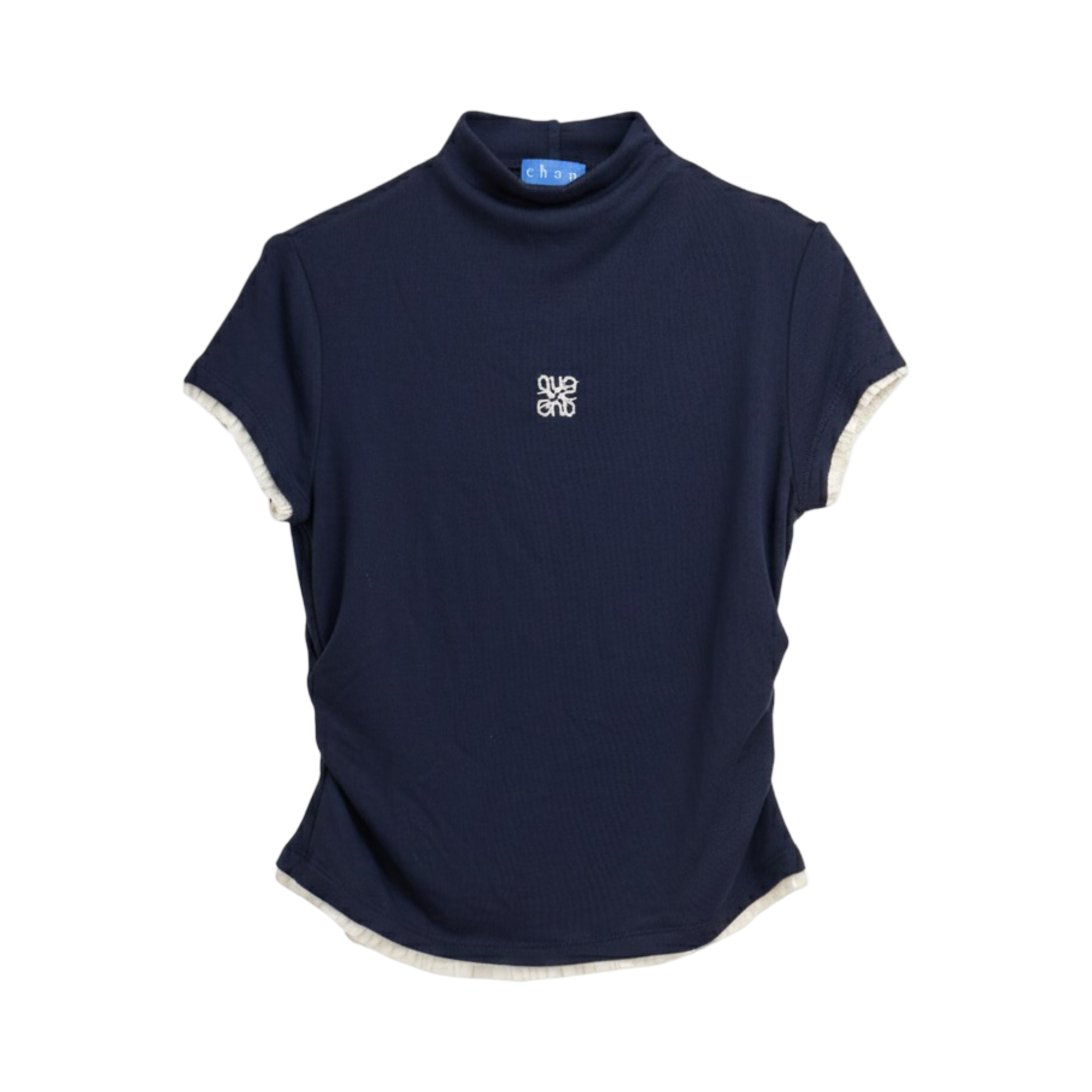 Pleated Trim Turtleneck Top – Navy