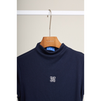 Pleated Trim Turtleneck Top – Navy