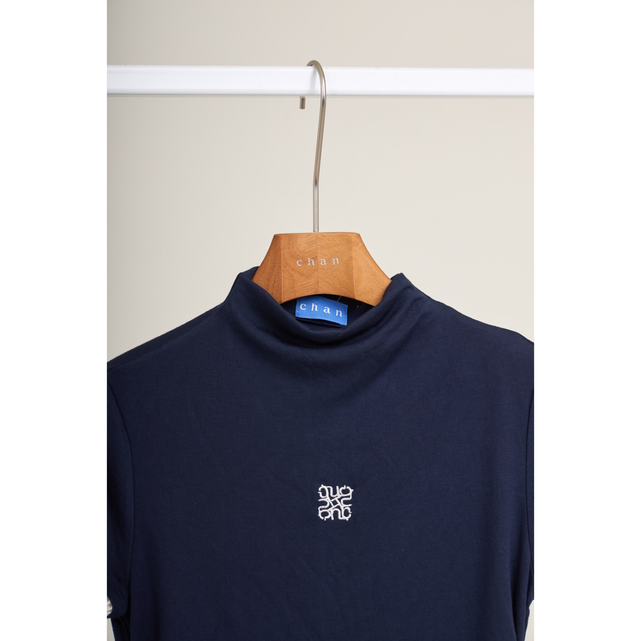 Pleated Trim Turtleneck Top – Navy