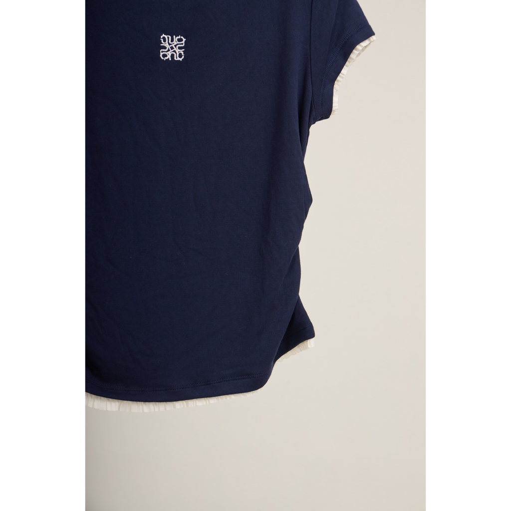 Pleated Trim Turtleneck Top – Navy