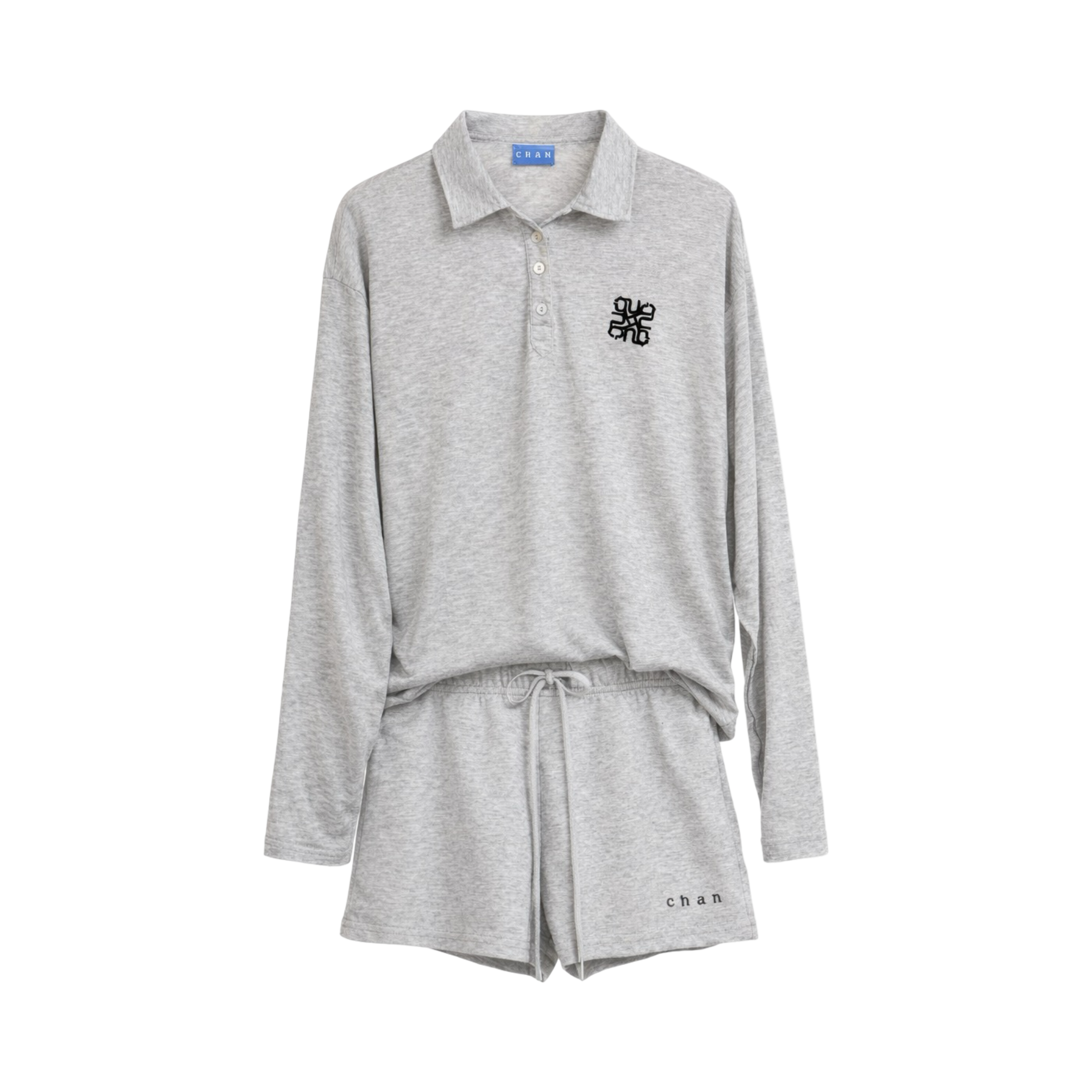Long Sleeve Polo & Shorts Set  – Light Grey