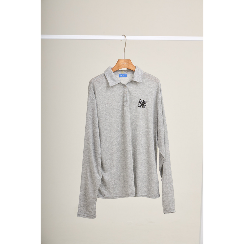 Long Sleeve Polo & Shorts Set  – Light Grey