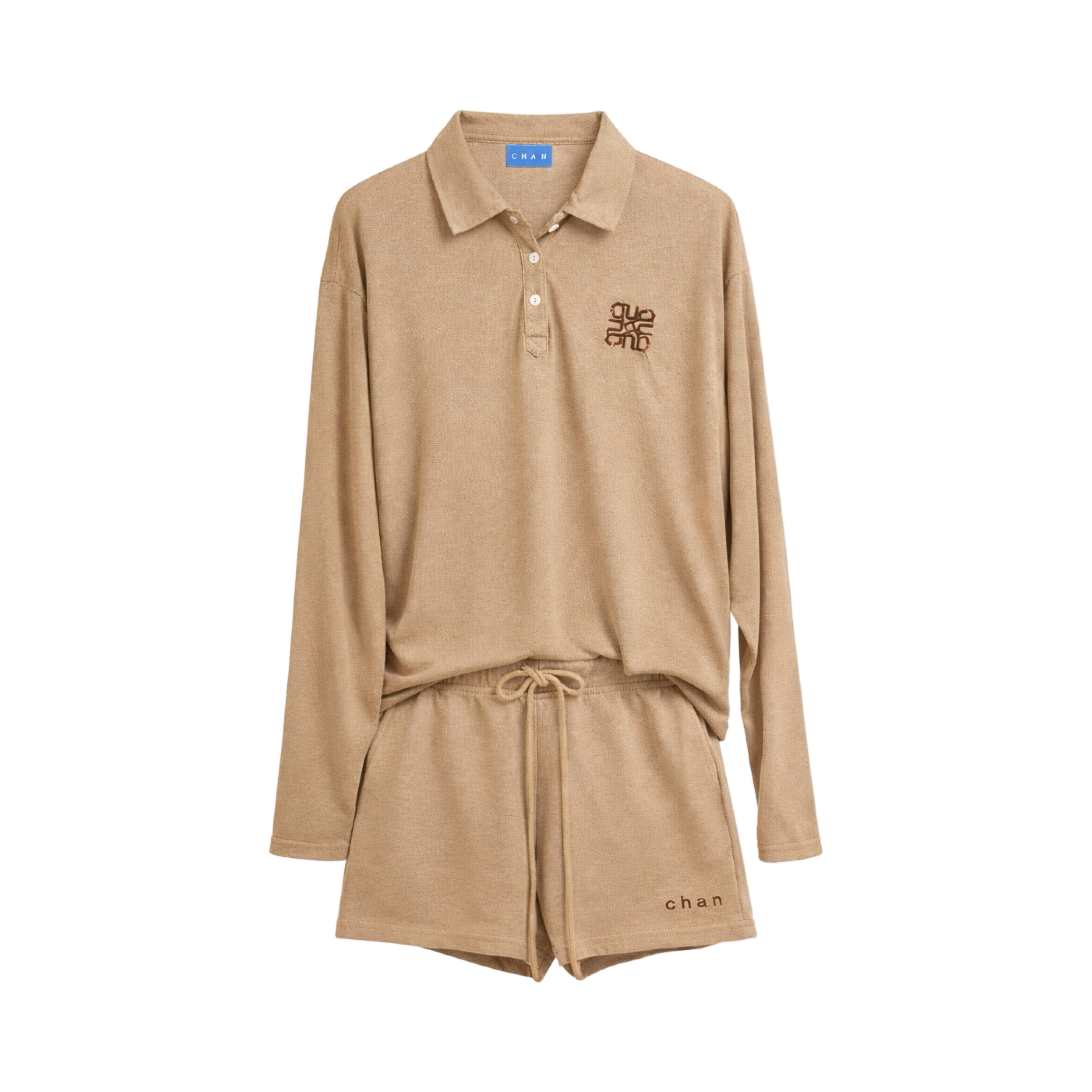 Long Sleeve Polo & Shorts Set  – Brown