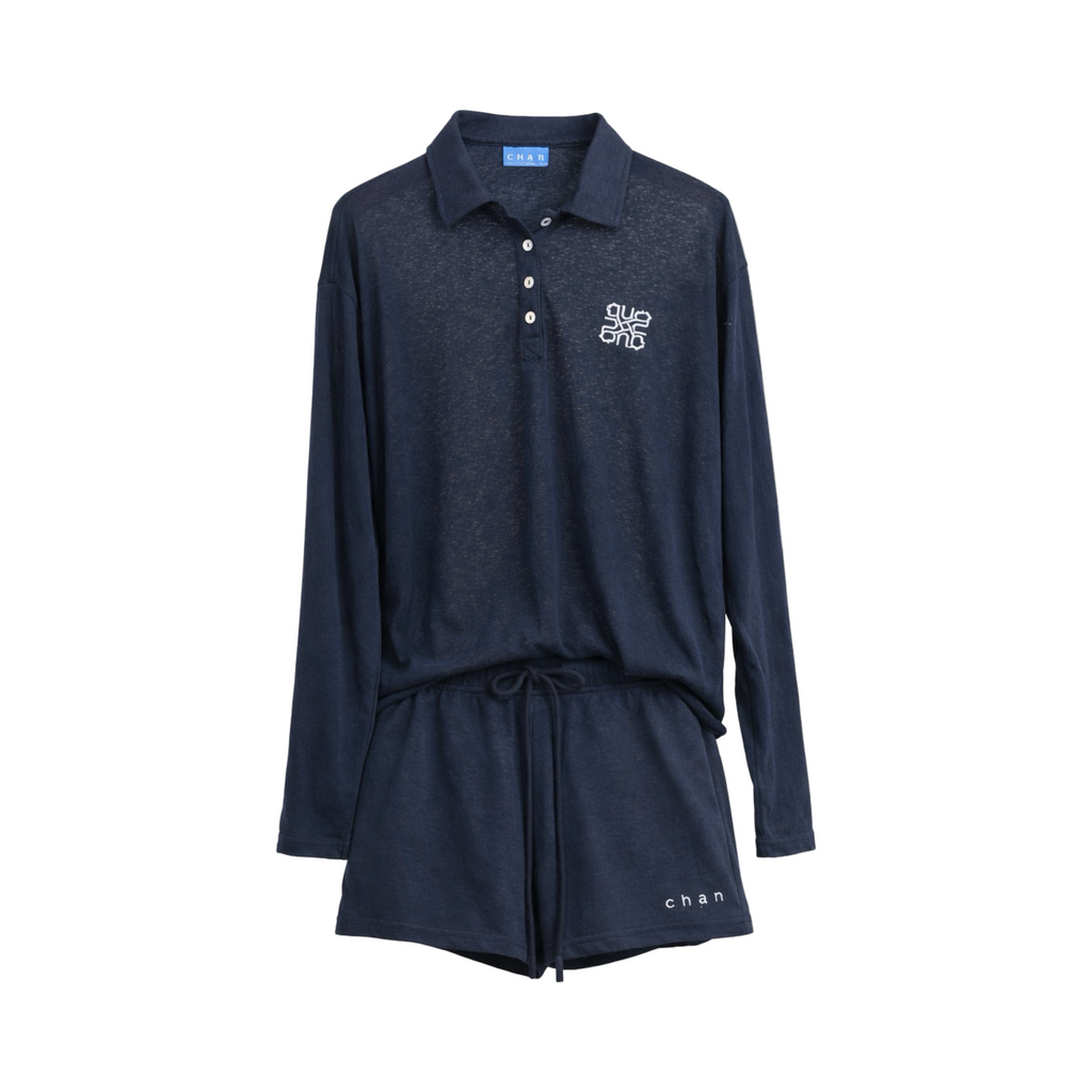 Long Sleeve Polo & Shorts Set  – Navy