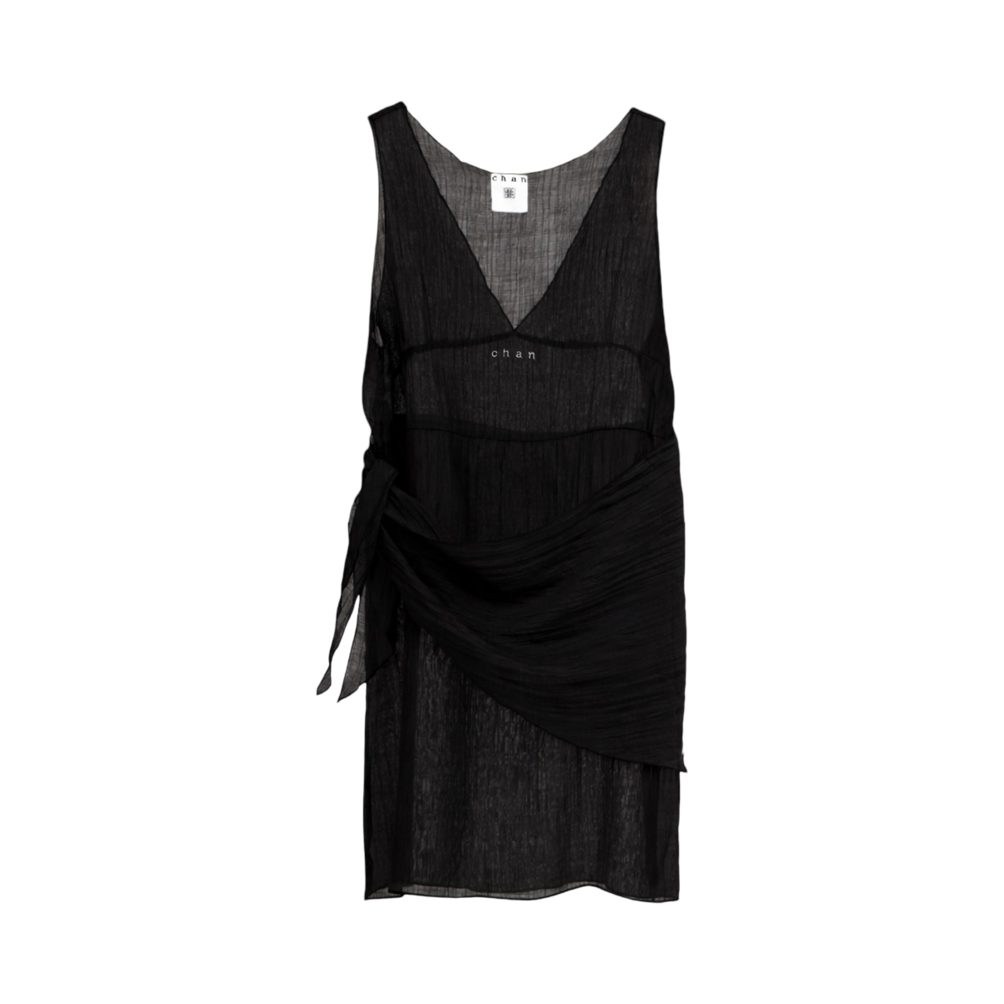 V-Neck Sheer Sash Mini Dress – Black