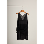 V-Neck Sheer Sash Mini Dress – Black