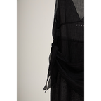 V-Neck Sheer Sash Mini Dress – Black