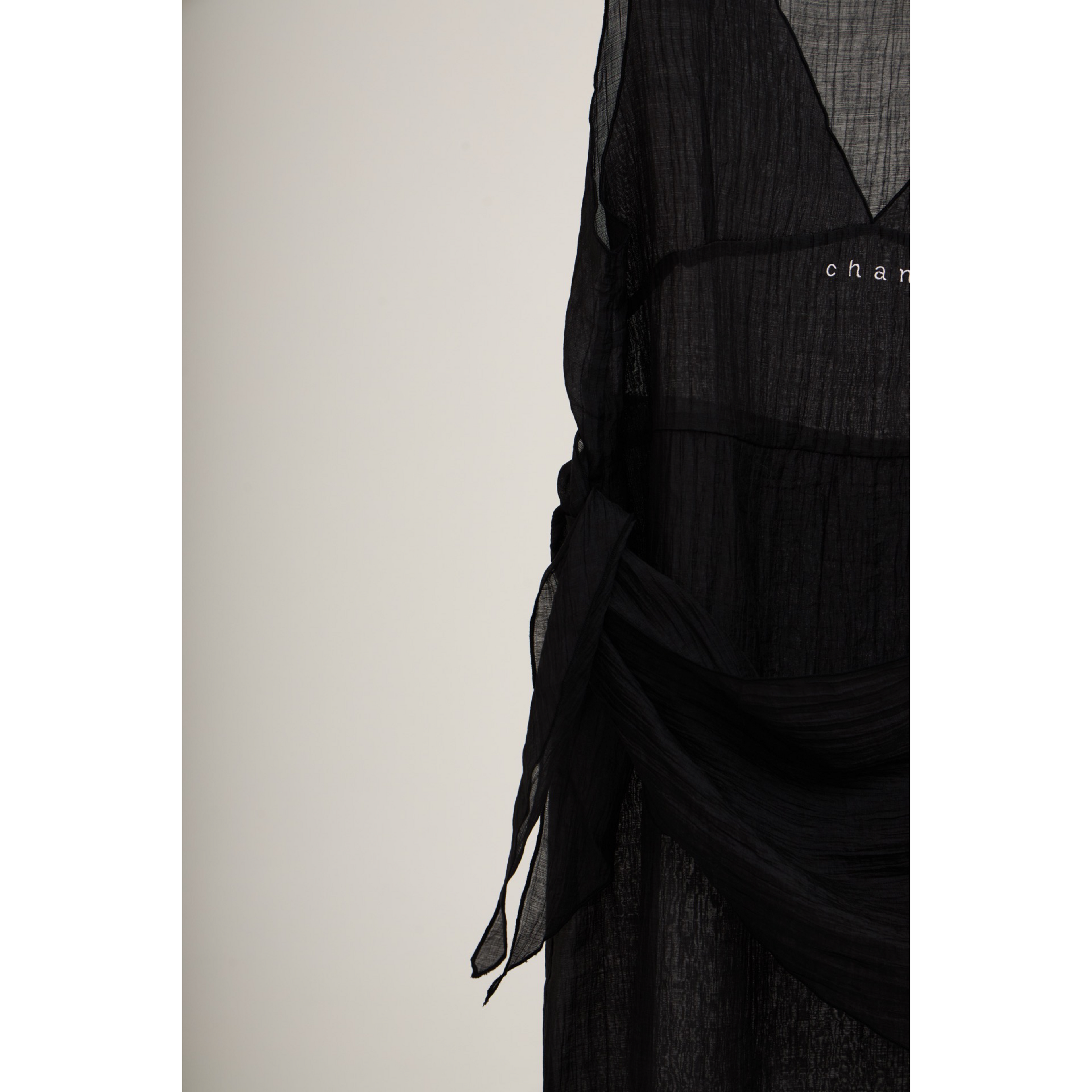 V-Neck Sheer Sash Mini Dress – Black