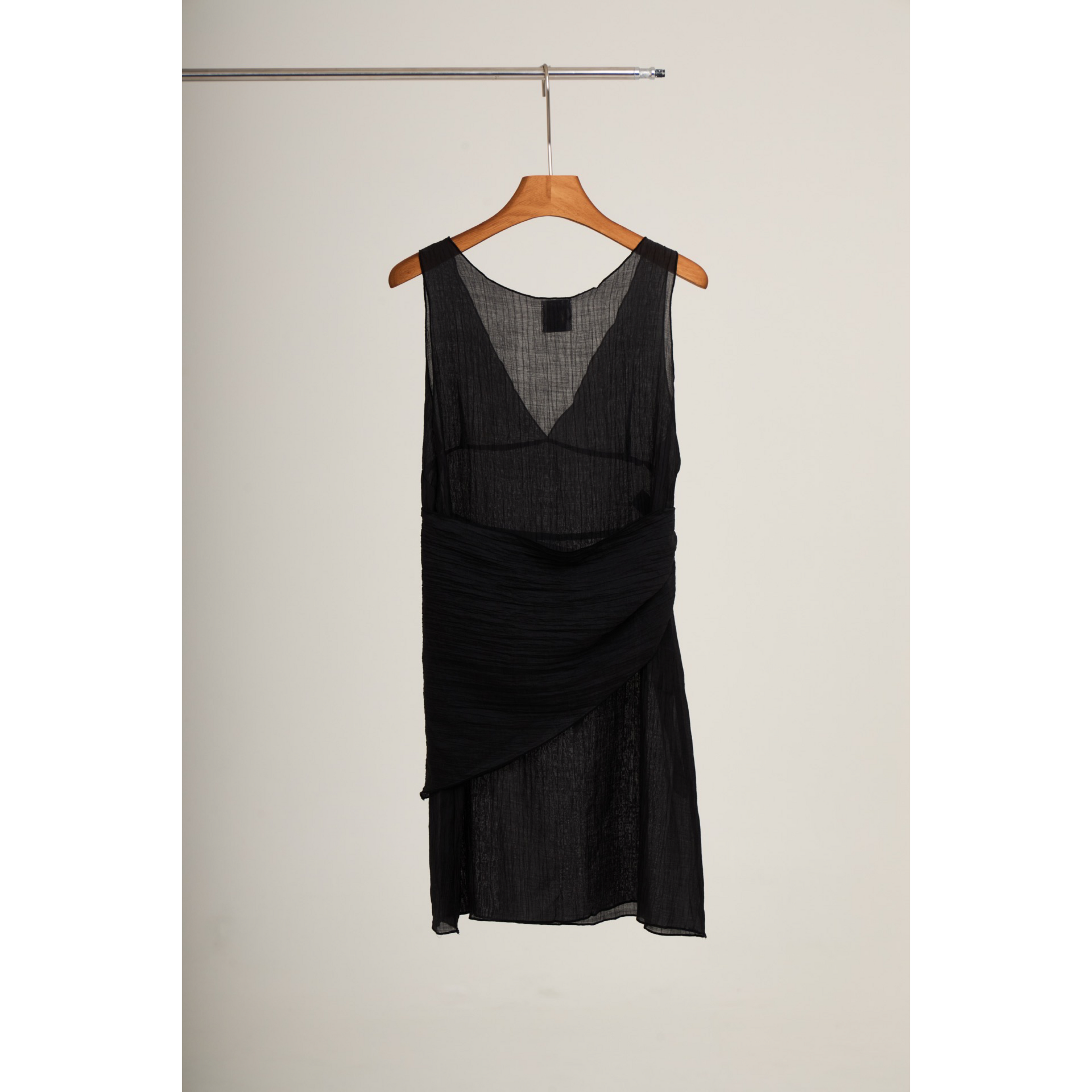 V-Neck Sheer Sash Mini Dress – Black