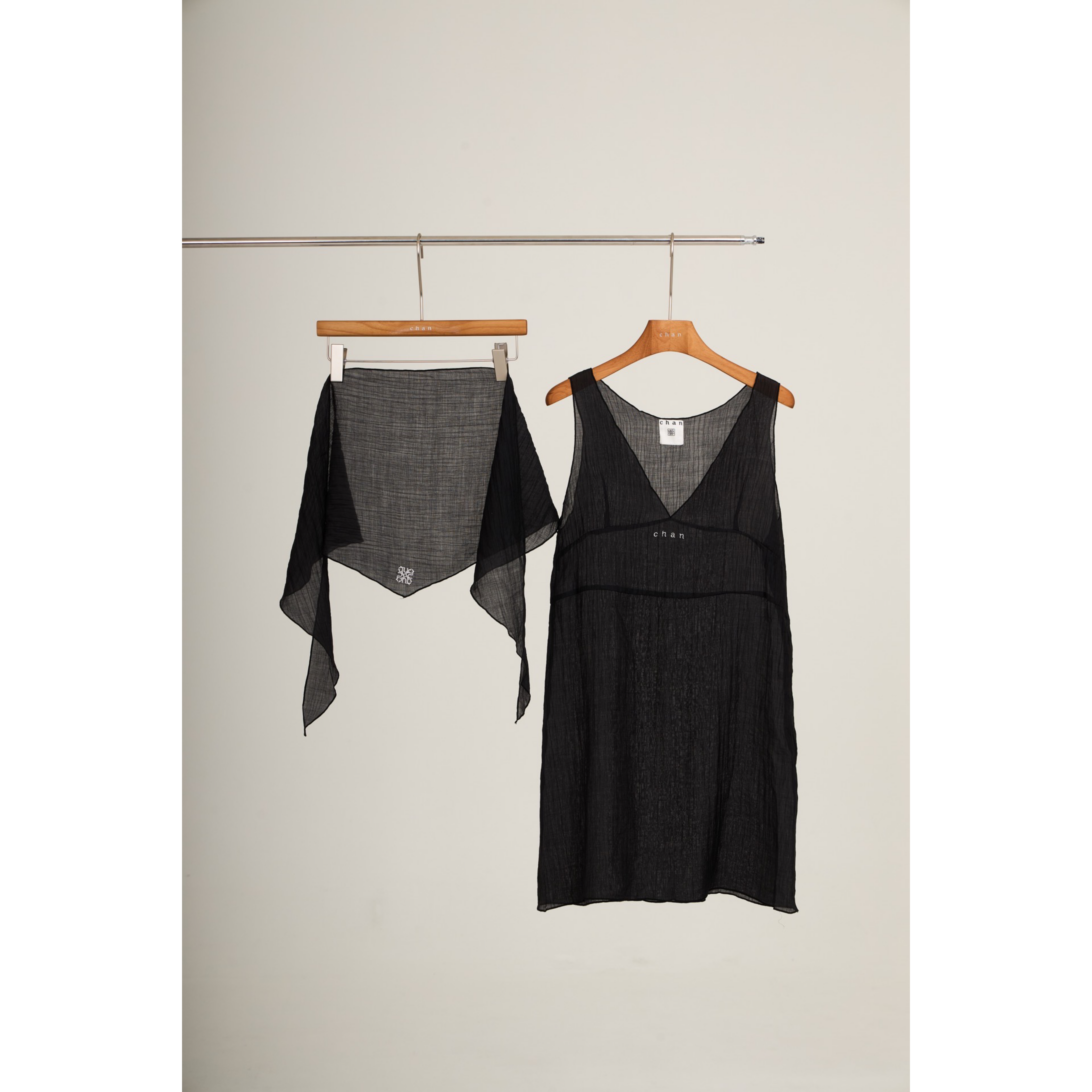 V-Neck Sheer Sash Mini Dress – Black