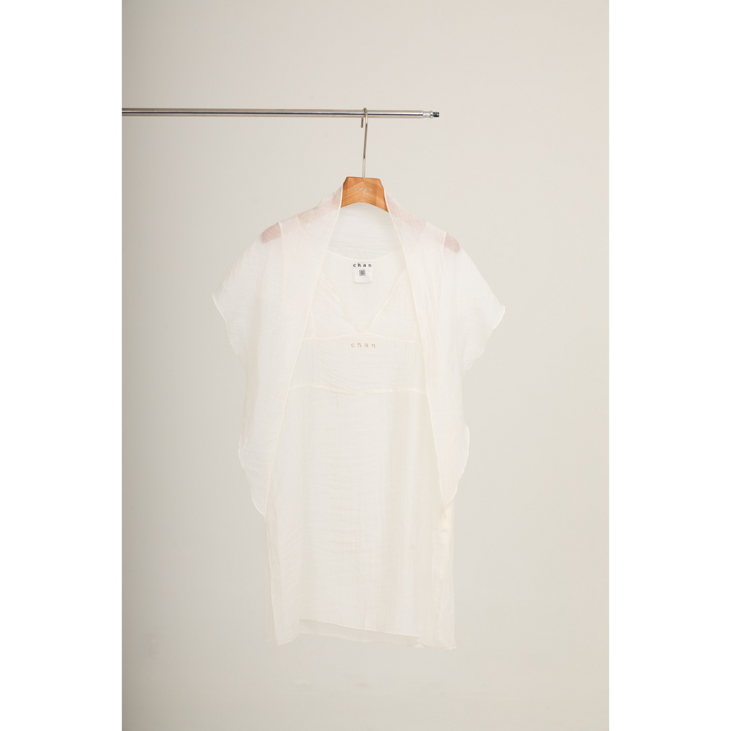 V-Neck Sheer Sash Mini Dress – White