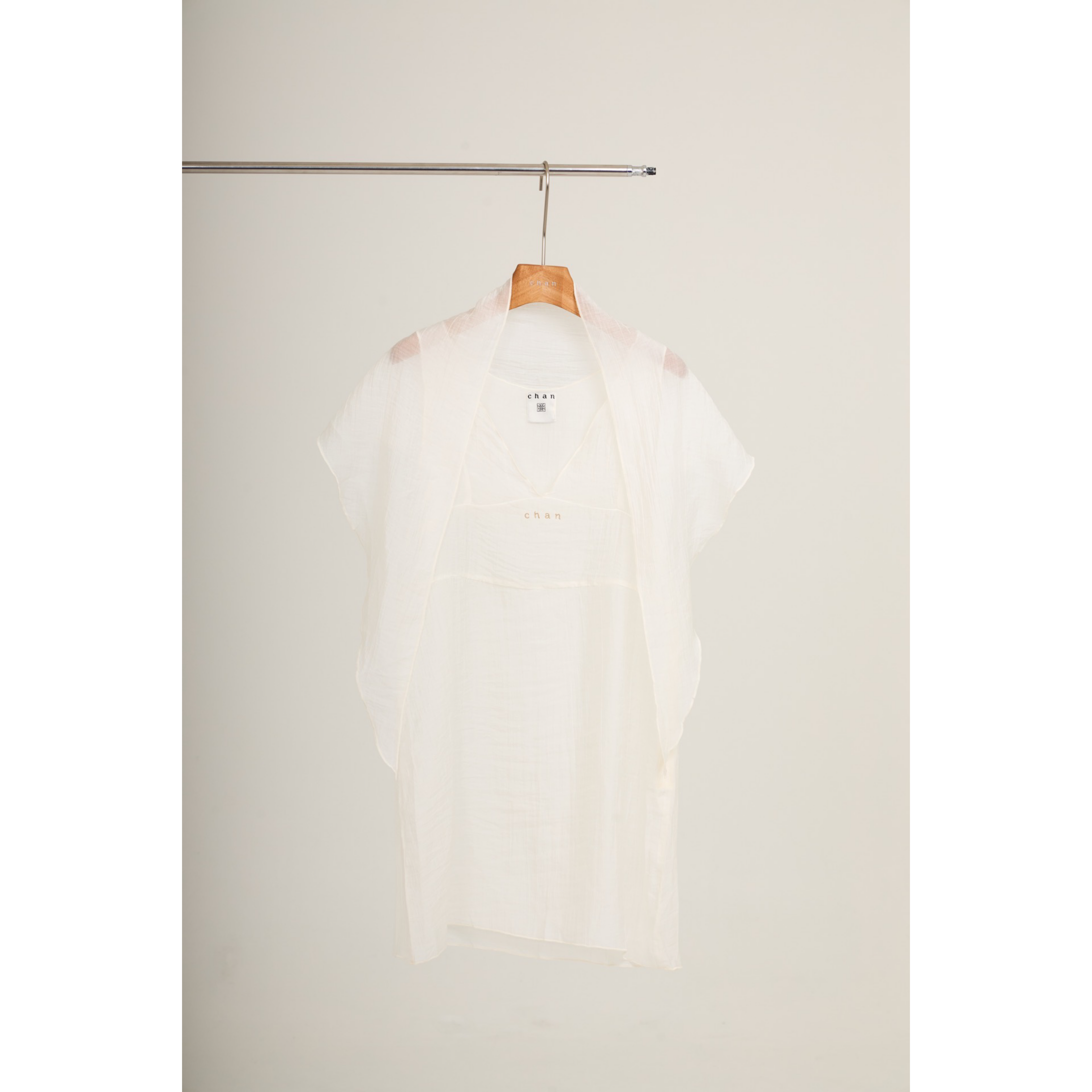 V-Neck Sheer Sash Mini Dress – White