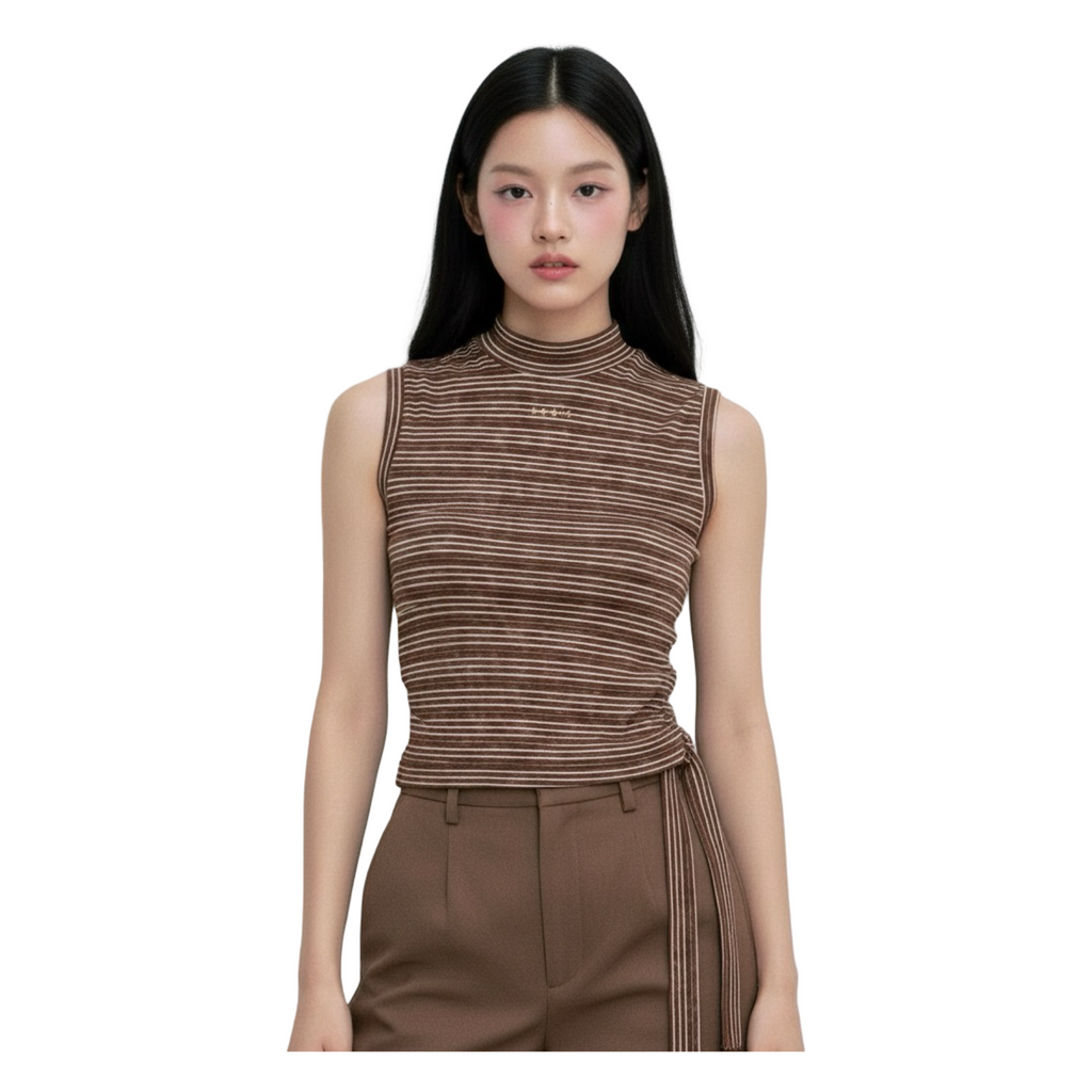 Ribbed Striped Top – Brown