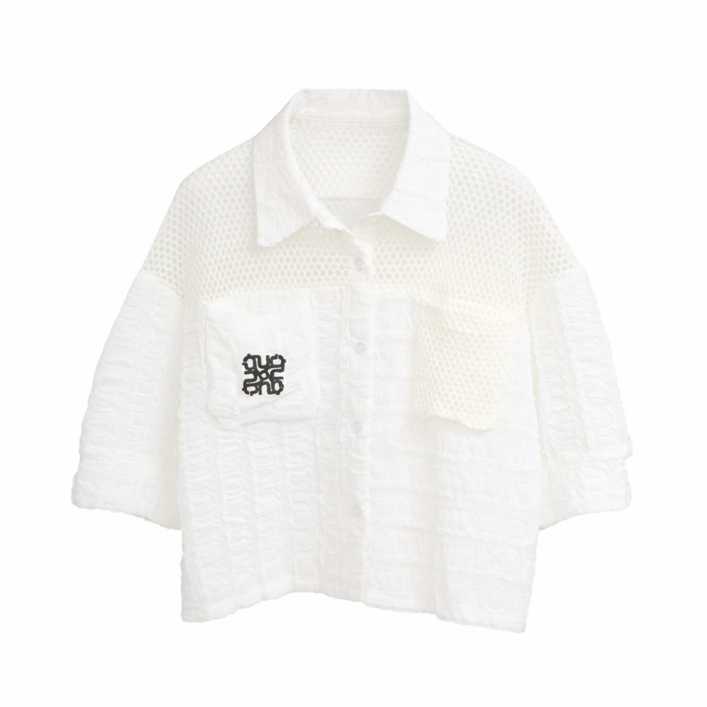 Knit Panel Crop Shirt – White