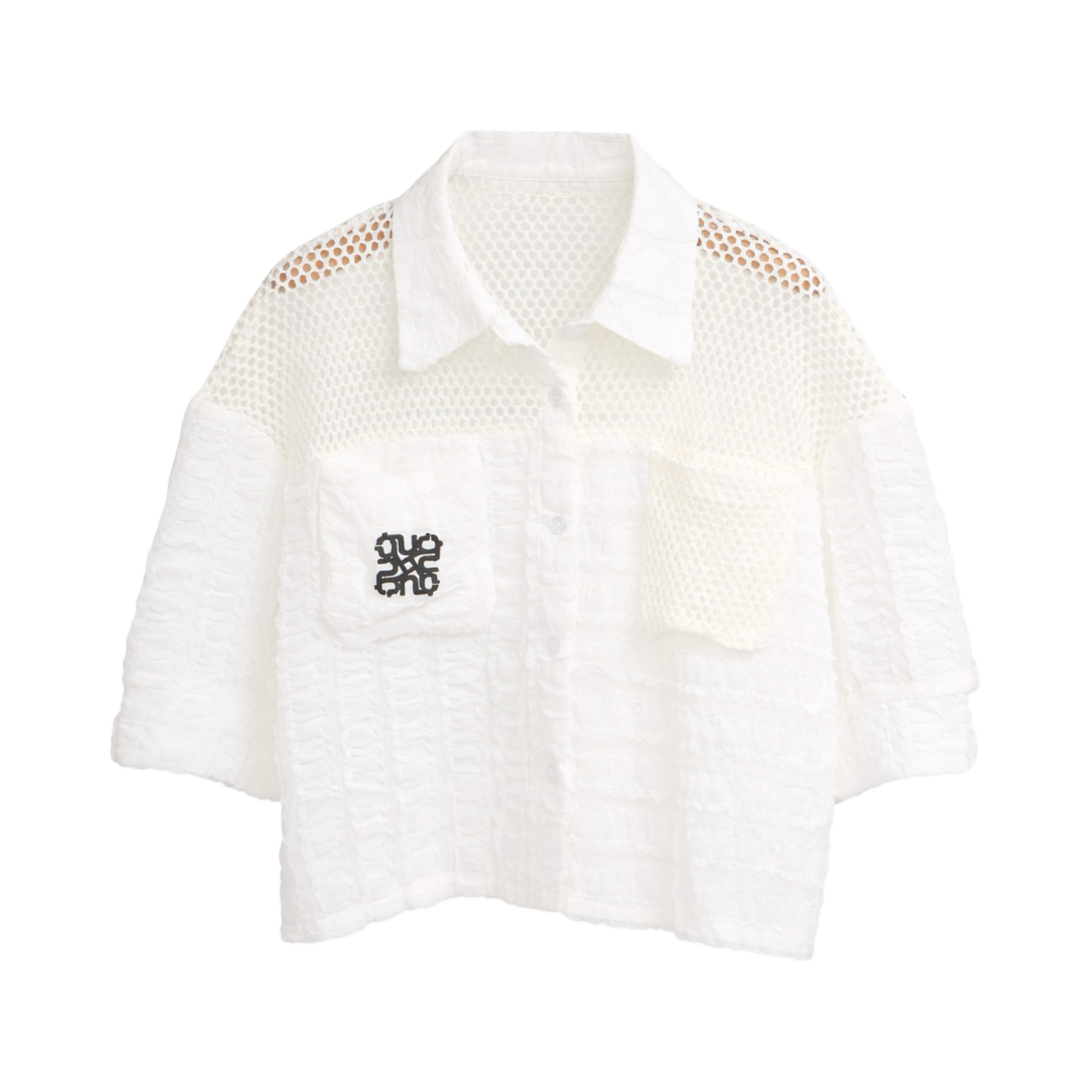 Knit Panel Crop Shirt – White