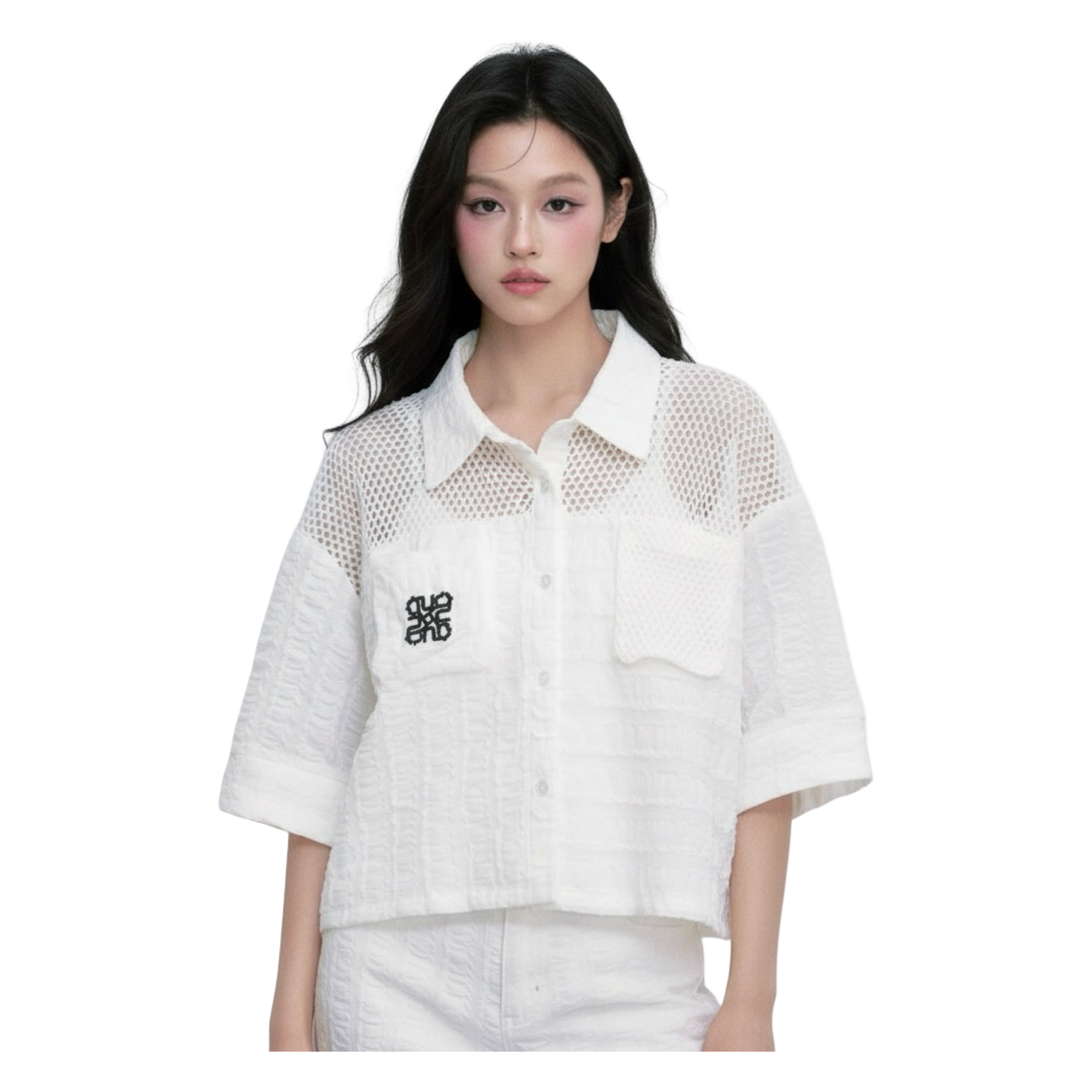 Knit Panel Crop Shirt – White