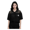 Knit Panel Crop Shirt – Black