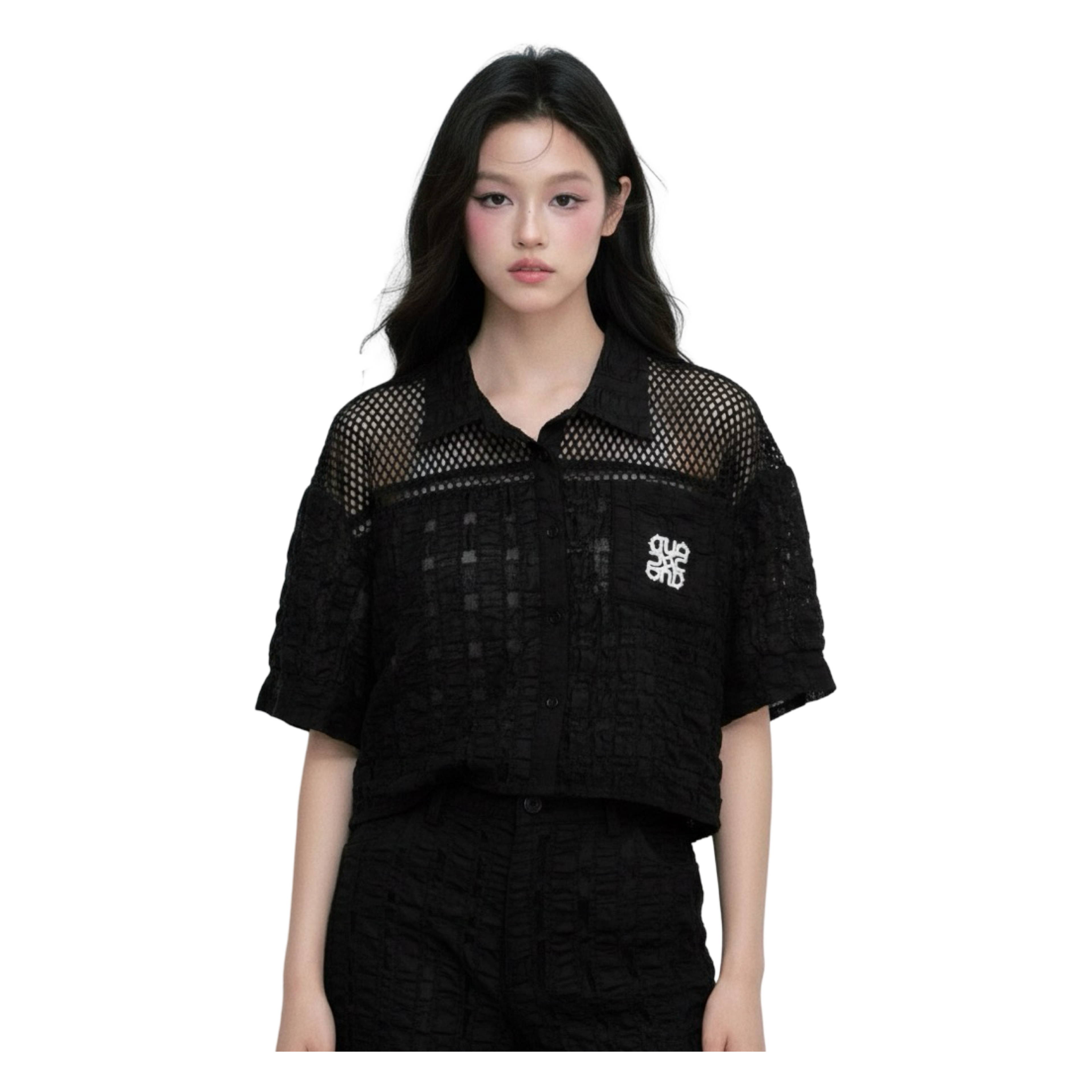 Knit Panel Crop Shirt – Black