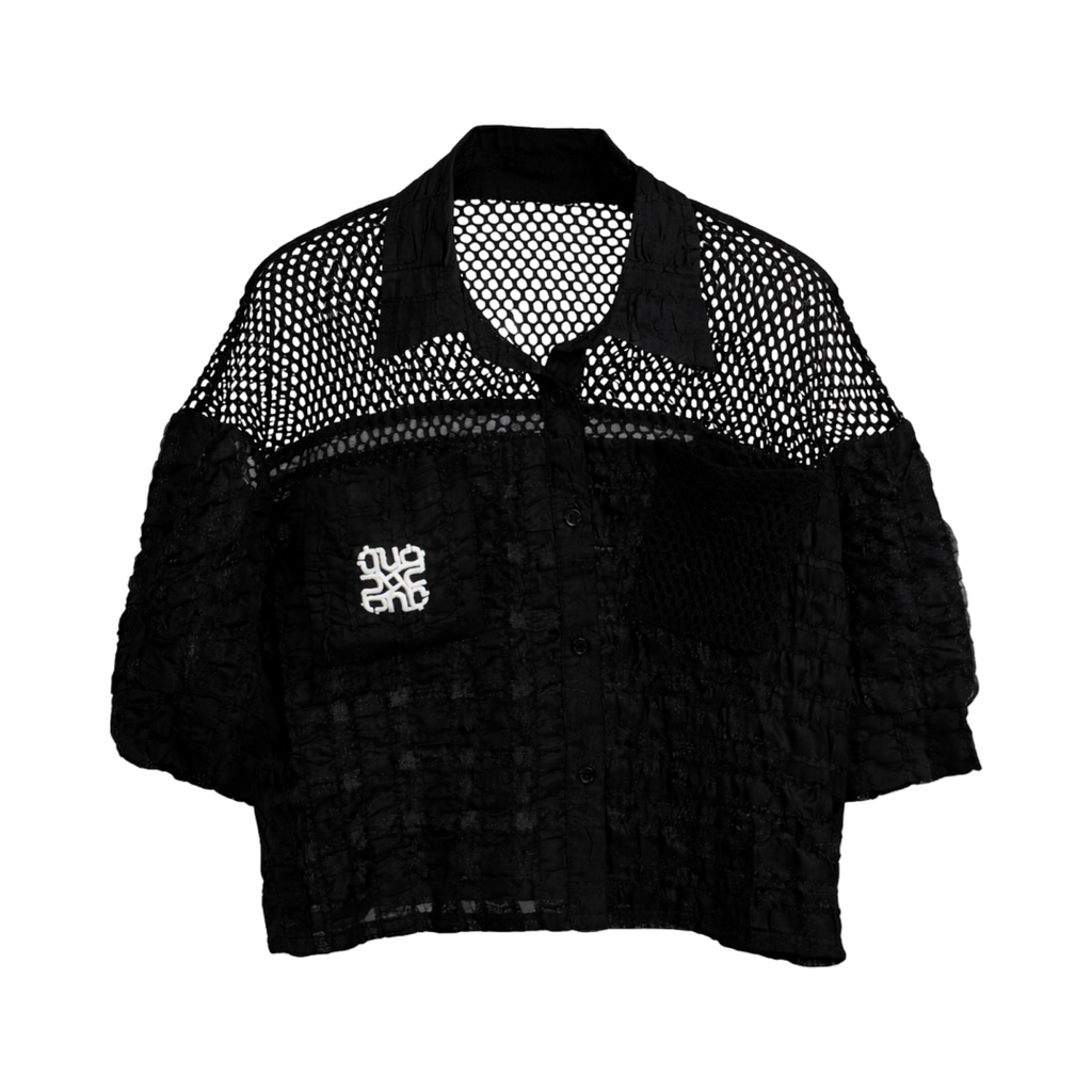 Knit Panel Crop Shirt – Black