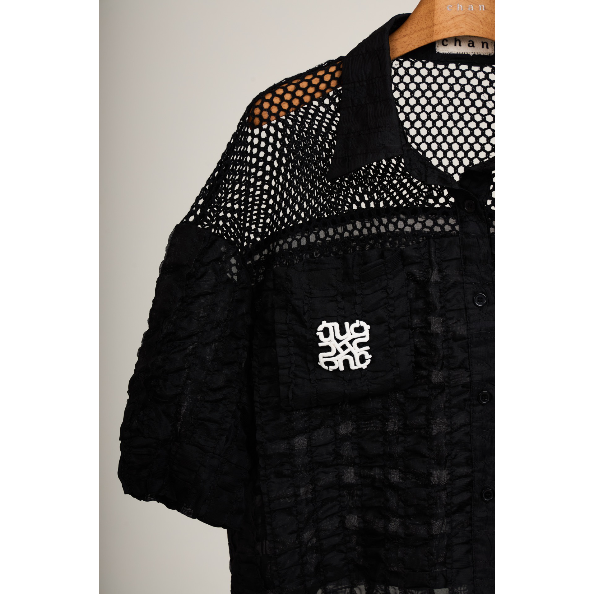 Knit Panel Crop Shirt – Black