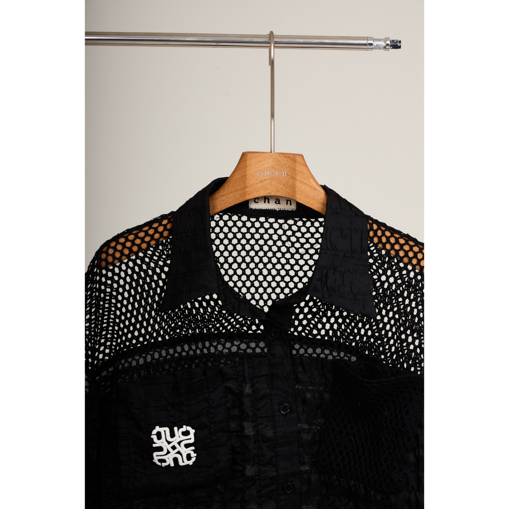 Knit Panel Crop Shirt – Black