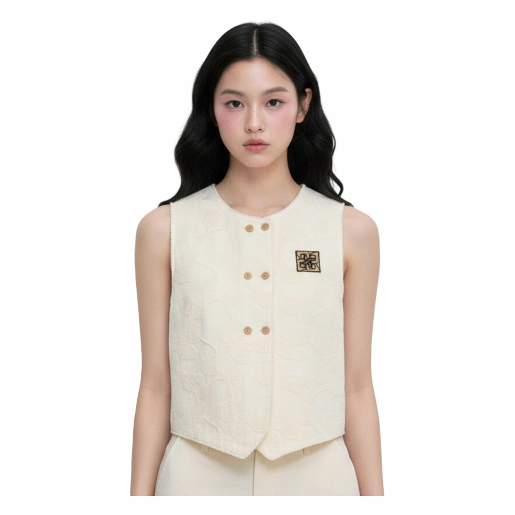 Embossed Sleeveless Vest – Black