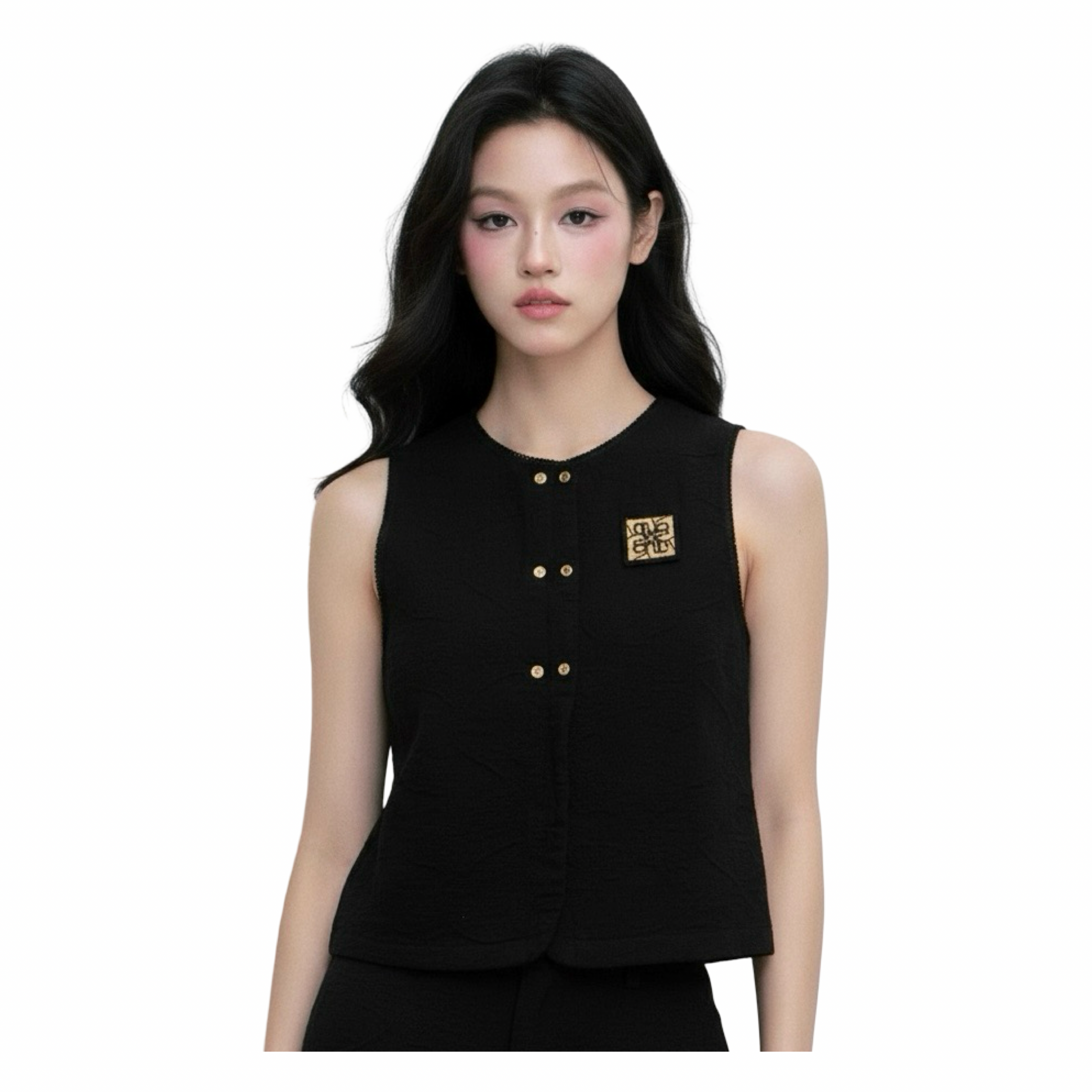 Embossed Sleeveless Vest – Beige