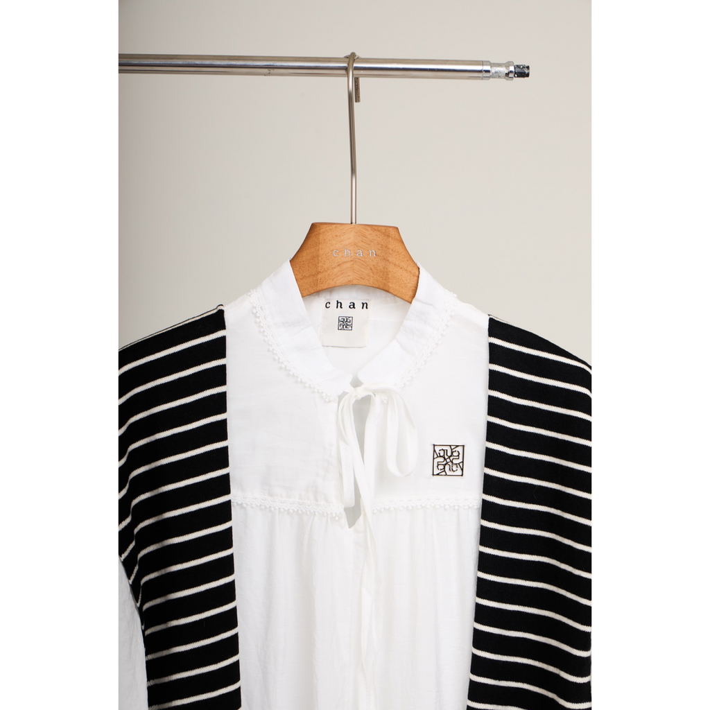 Striped Shawl Collar Tunic Dress – White Black