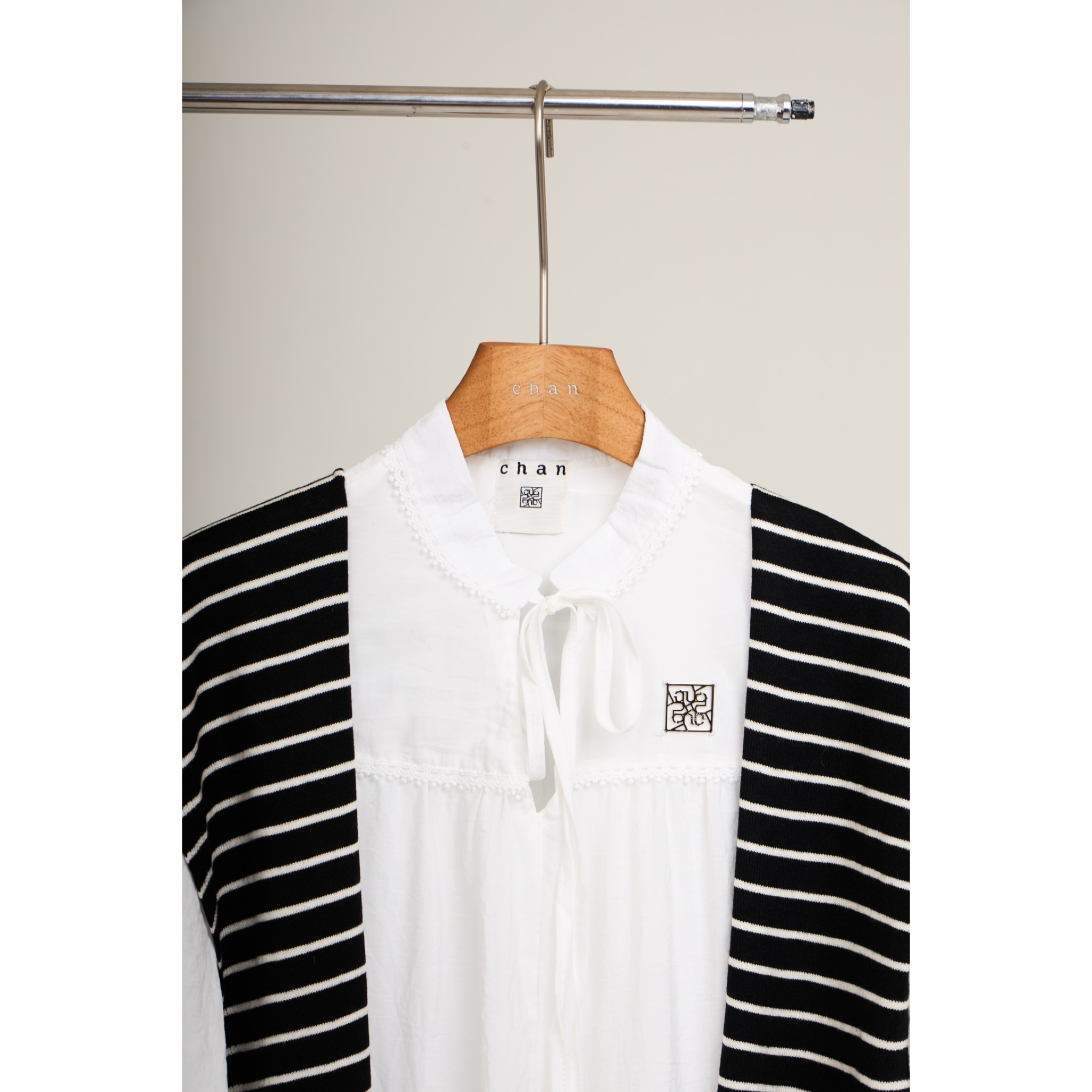 Striped Shawl Collar Tunic Dress – White Black