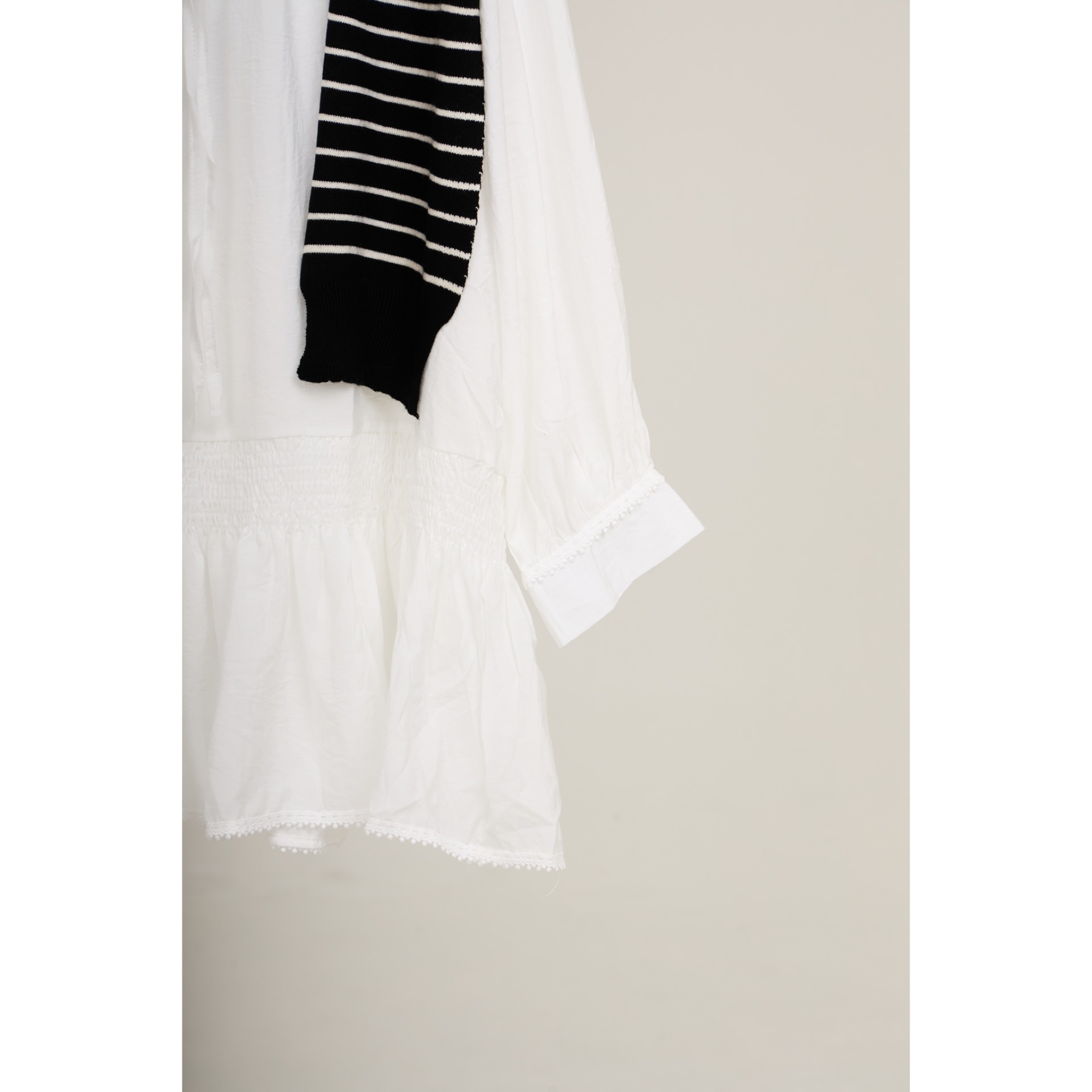Striped Shawl Collar Tunic Dress – White Black