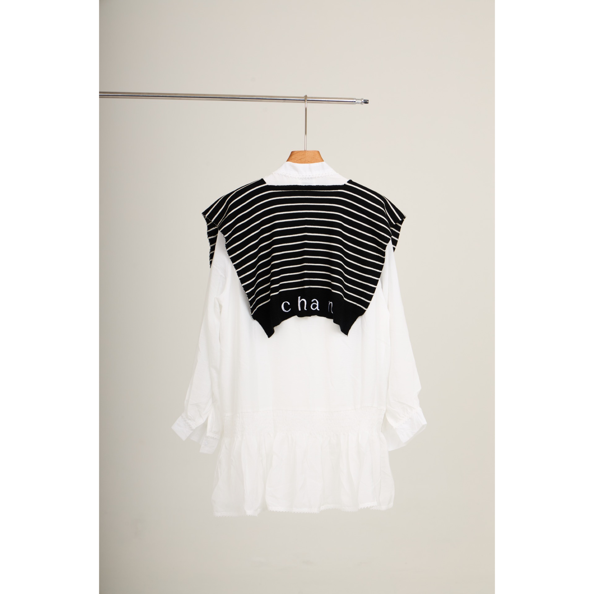 Striped Shawl Collar Tunic Dress – White Black