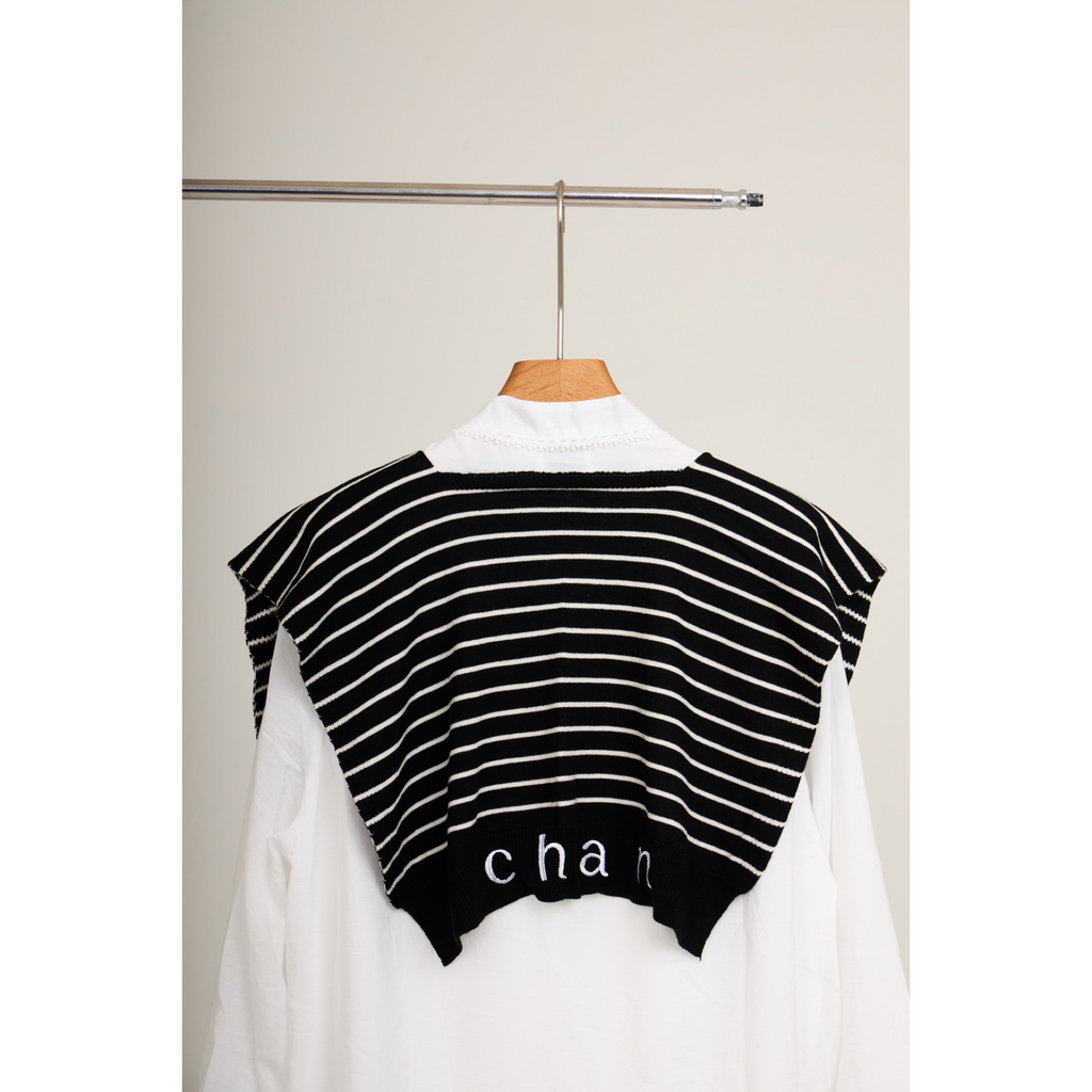 Striped Shawl Collar Tunic Dress – White Black