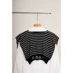 Striped Shawl Collar Tunic Dress – White Black