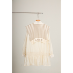 Striped Shawl Collar Tunic Dress – Beige