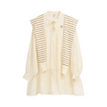 Striped Shawl Collar Tunic Dress – Beige
