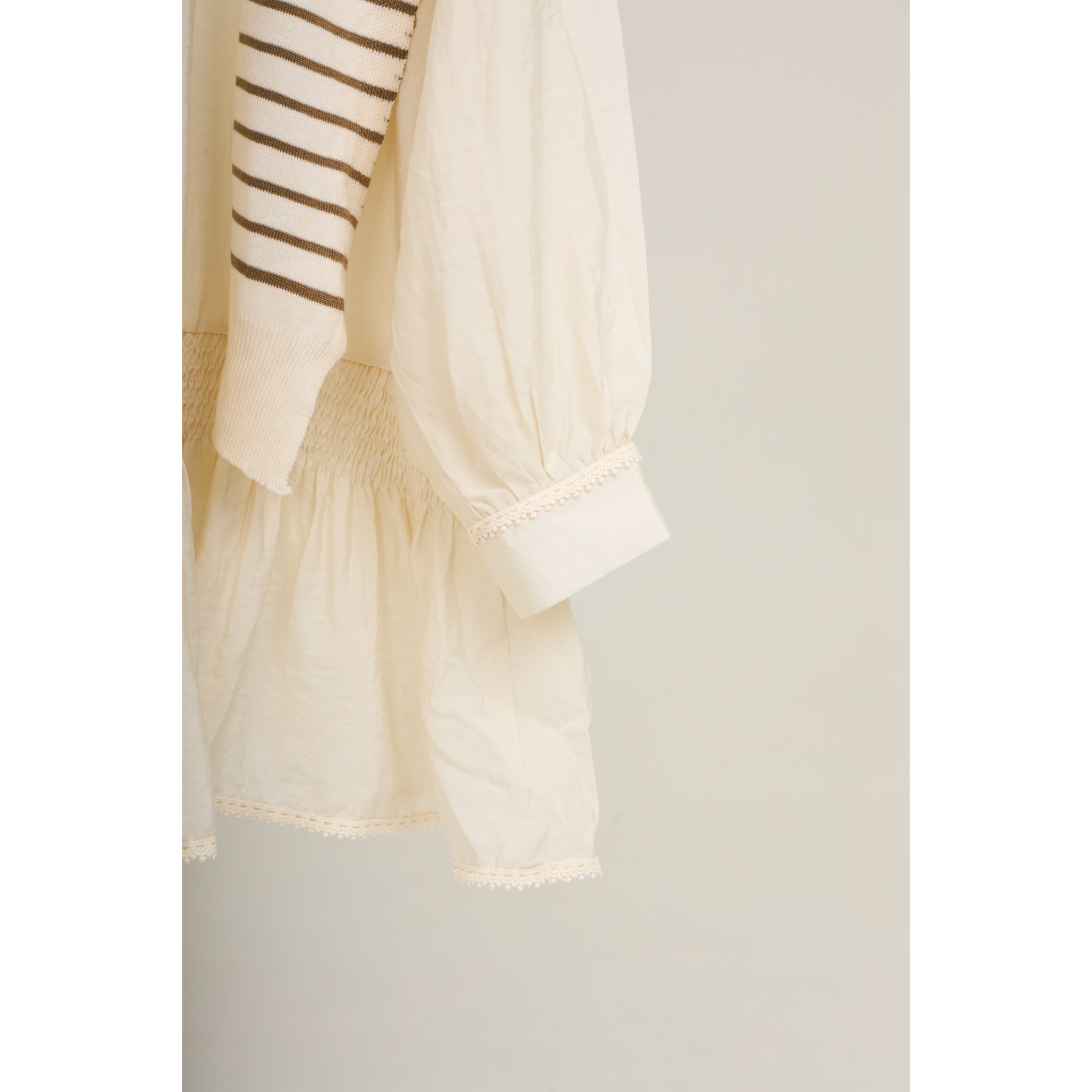 Striped Shawl Collar Tunic Dress – Beige
