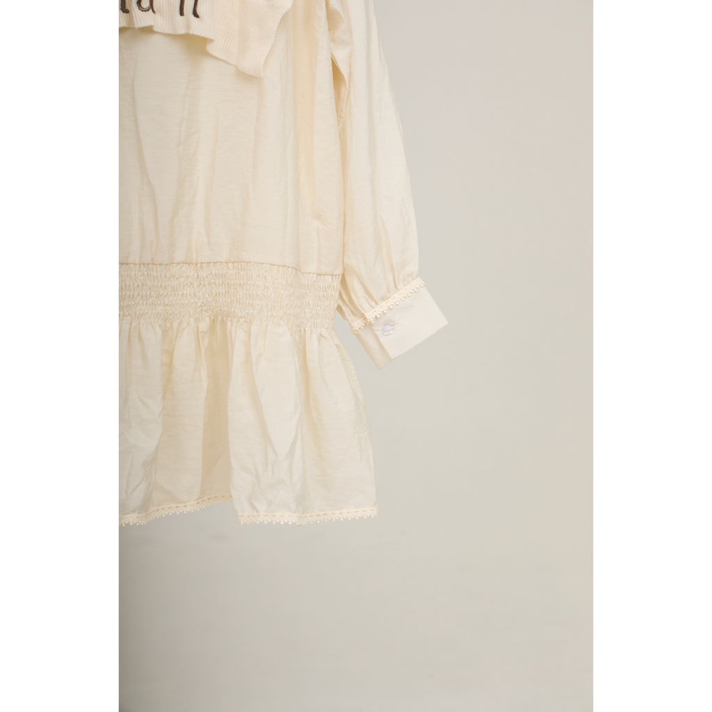 Striped Shawl Collar Tunic Dress – Beige