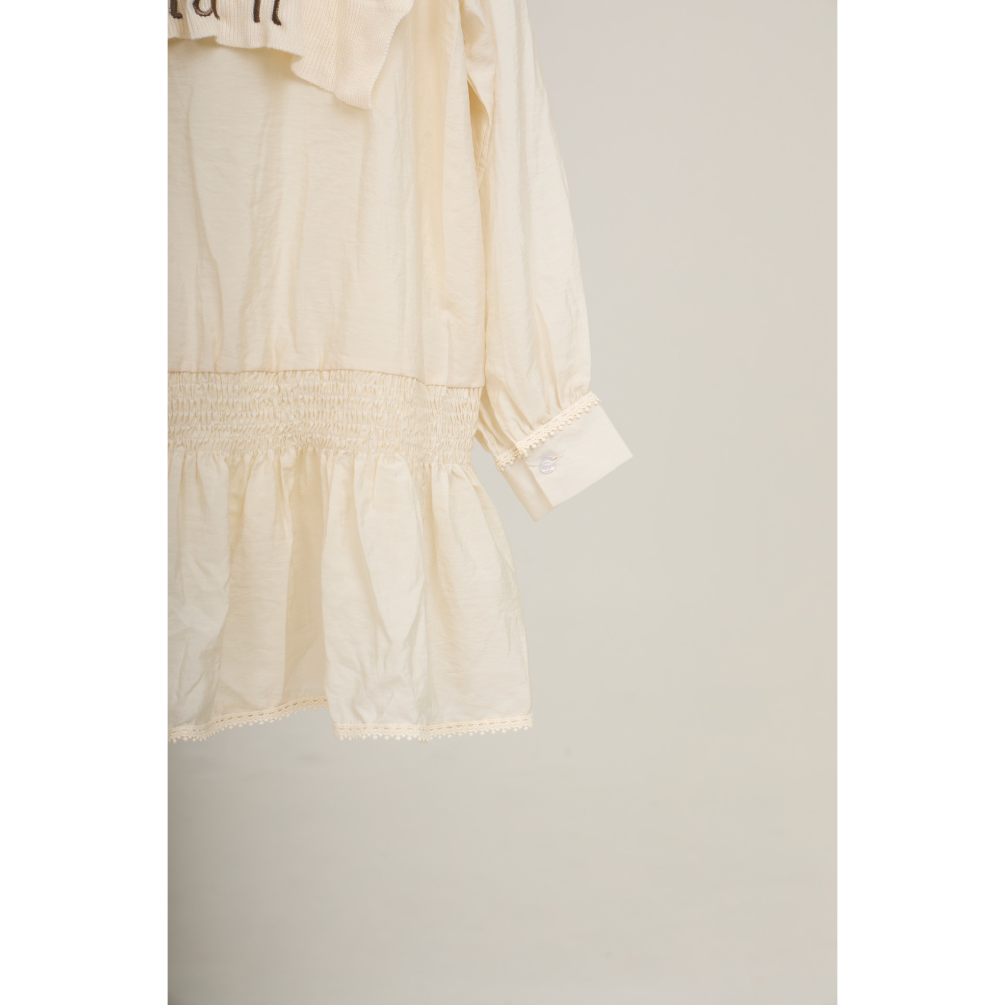 Striped Shawl Collar Tunic Dress – Beige