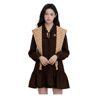 Striped Shawl Collar Tunic Dress – Brown