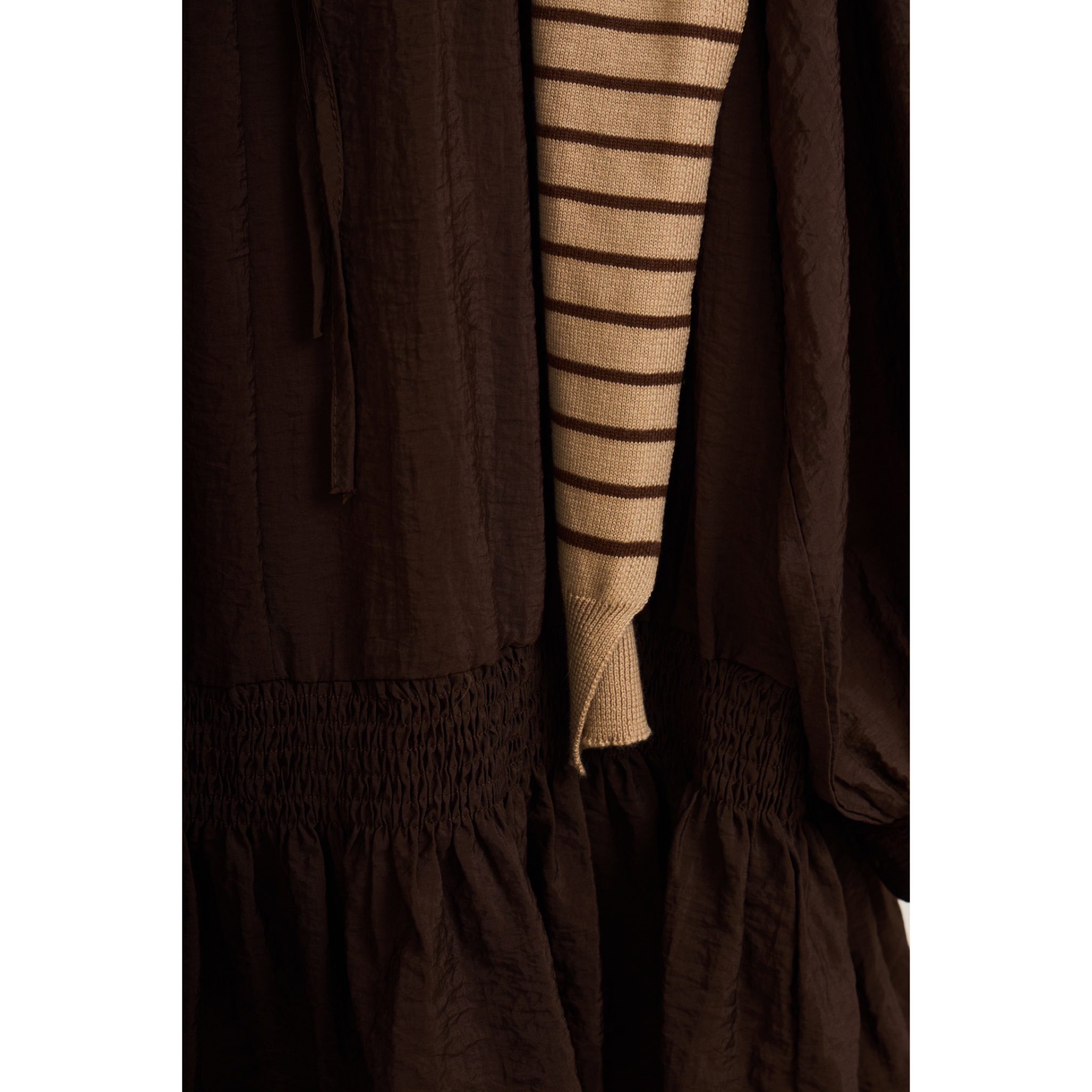 Striped Shawl Collar Tunic Dress – Brown
