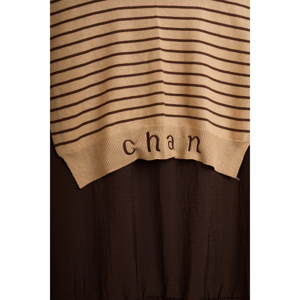 Striped Shawl Collar Tunic Dress – Brown