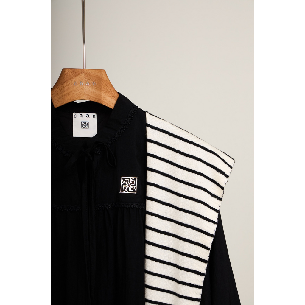 Striped Shawl Collar Tunic Dress – Black White