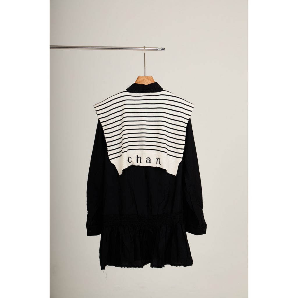 Striped Shawl Collar Tunic Dress – Black White