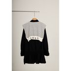 Striped Shawl Collar Tunic Dress – Black White