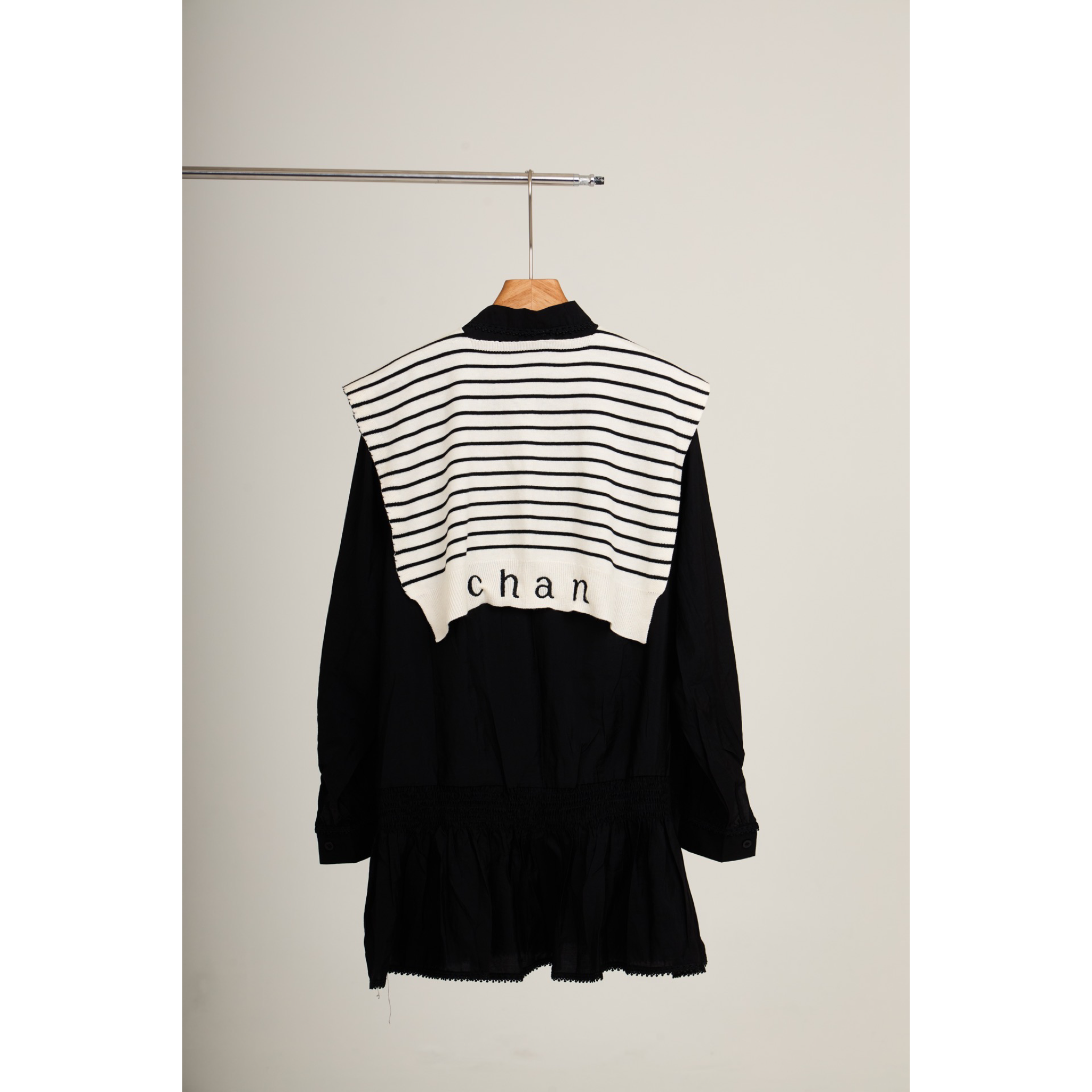 Striped Shawl Collar Tunic Dress – Black White
