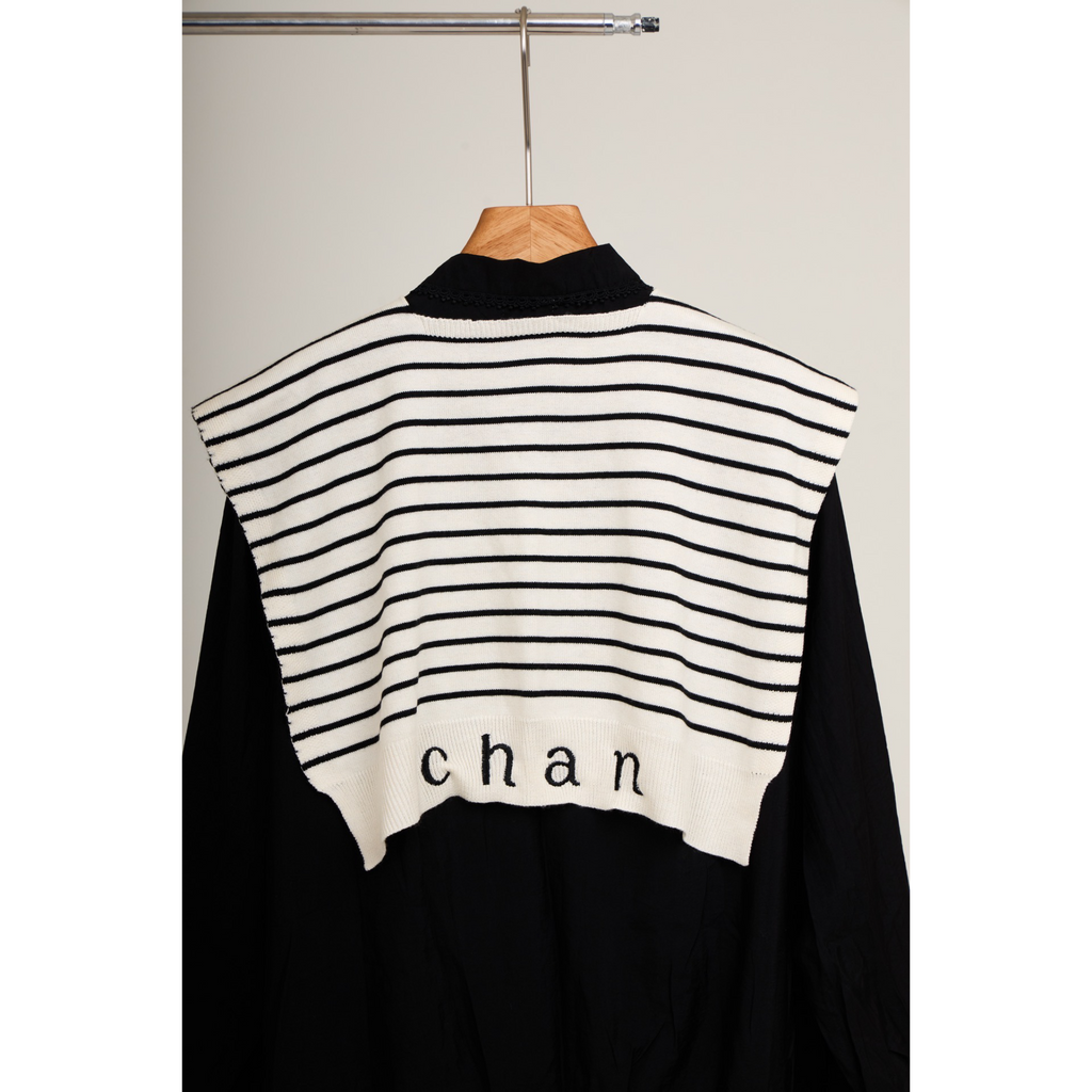 Striped Shawl Collar Tunic Dress – Black White