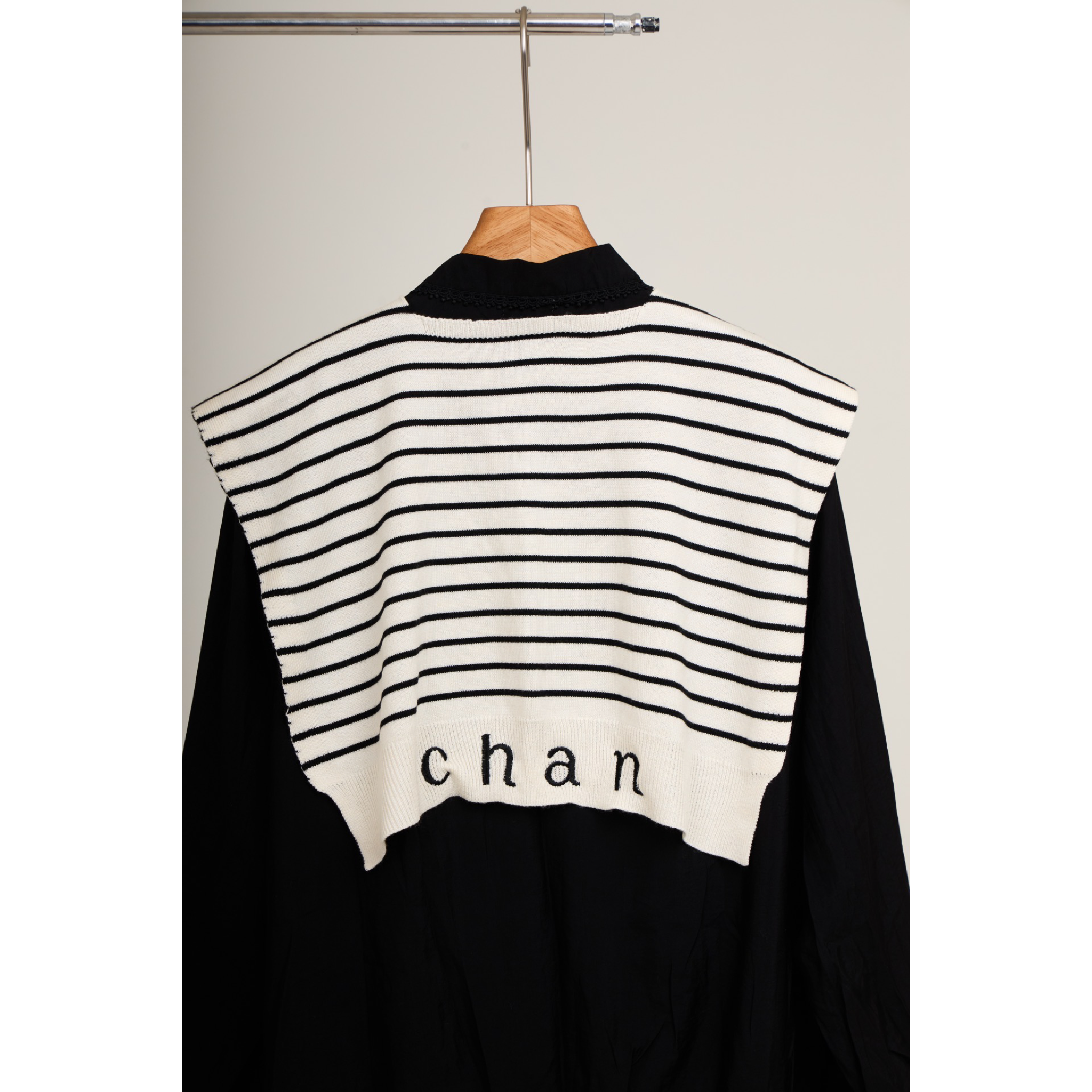 Striped Shawl Collar Tunic Dress – Black White